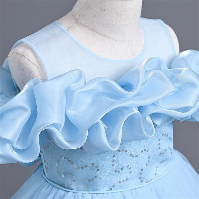 Solid Color Flower Girls' Girl Party Dress 3D FashionChic