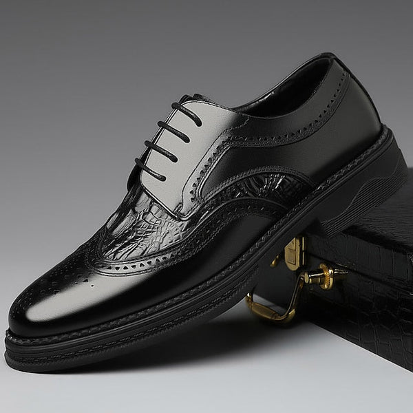 Brogue Leather Crocodile - Brown Men's Shoes Oxford FashionChic
