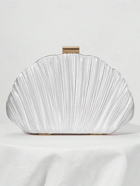 Satin Women's Evening Clutch Shell Purse Pleated FashionChic