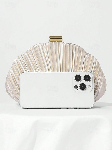 Satin Women's Evening Clutch Shell Purse Pleated FashionChic