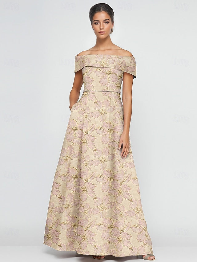 A-Line Brocade Evening Gown Jacquard Dress Elegant Formal FashionChic