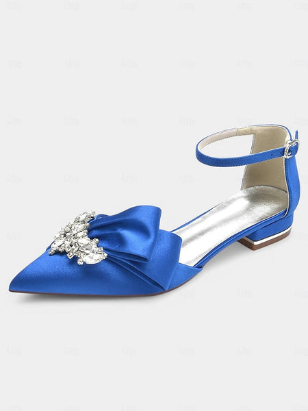 Bow with Pointed-Toe and Satin Rhinestone Ankle White Heels FashionChic