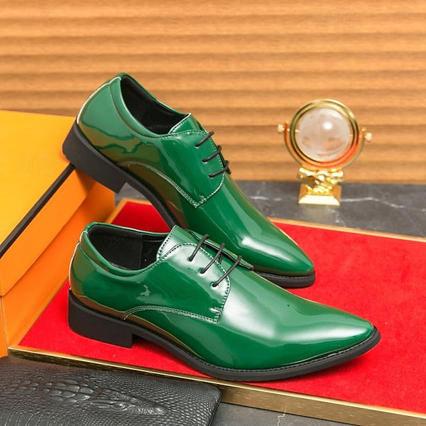for Formal Green Glossy Men Lace-Up Shoes Patent Leather – FashionChic