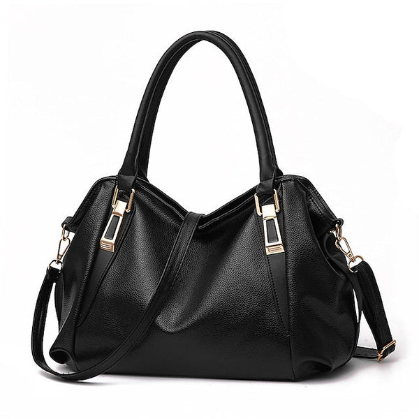 Handles Women’s and Top Faux with Handbag Black Leather FashionChic