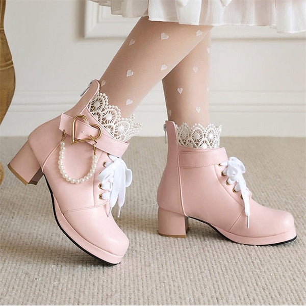Ankle Women's – Wedding Bridal Lace-Up White Boots Shoes FashionChic