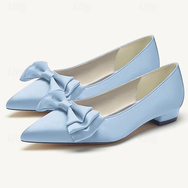 Pointed Low Bowknot Party Shoes Wedding Heel Women's Flats FashionChic