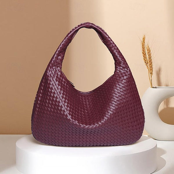 Woven Bag Faux – Burgundy Leather Hobo Women's Chic FashionChic