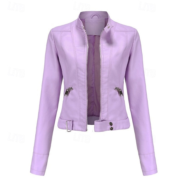 Women's Leather Faux Jacket Pocket Zipper Comfortable FashionChic