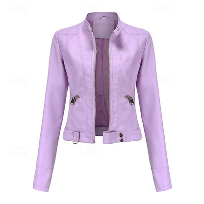 Women's Leather Faux Jacket Pocket Zipper Comfortable FashionChic