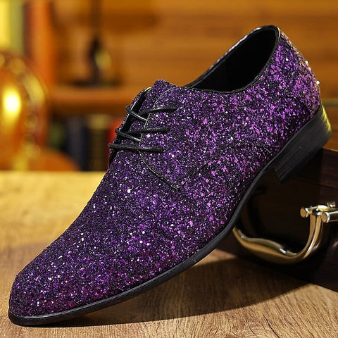 Statement Bold Lace-up Glitter Purple Shoes – Men's Party FashionChic