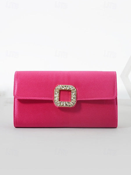 Elegant Buckle Rhinestone Women's Satin - White Clutch with FashionChic