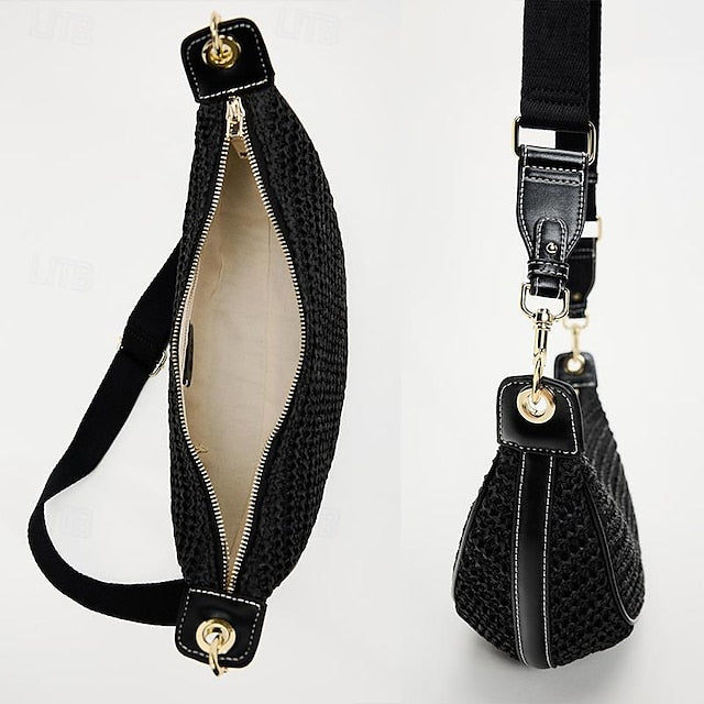Straw Leather Women's Boho Crossbody Bag with Adjustable FashionChic