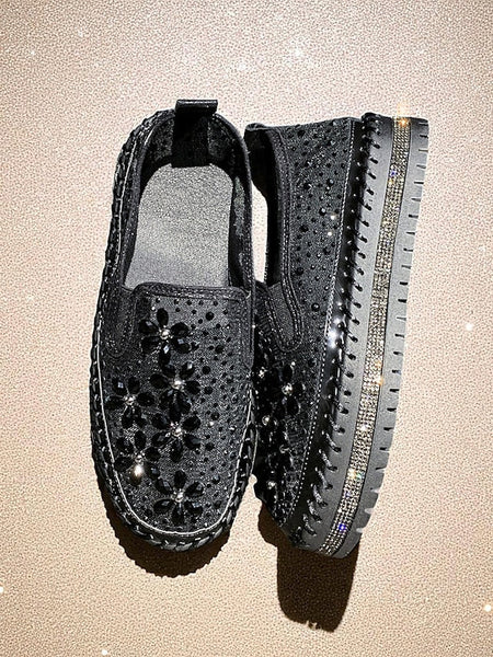 Mesh Rhinestone Embellished Women's Sneakers with Slip-On FashionChic
