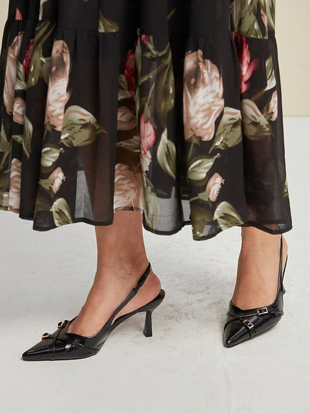 Heels Black with Elegant Women's Pointed Toe Slingback FashionChic