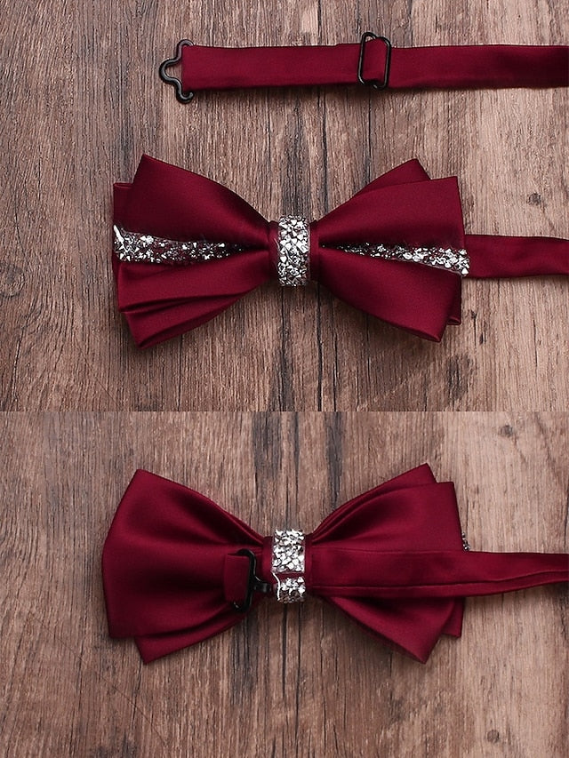 Tie Elegant with – Embellishment Satin Burgundy Bow Crystal FashionChic