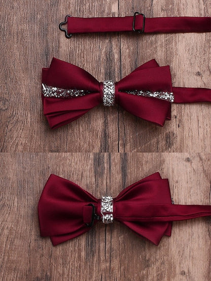 Tie Elegant with – Embellishment Satin Burgundy Bow Crystal FashionChic