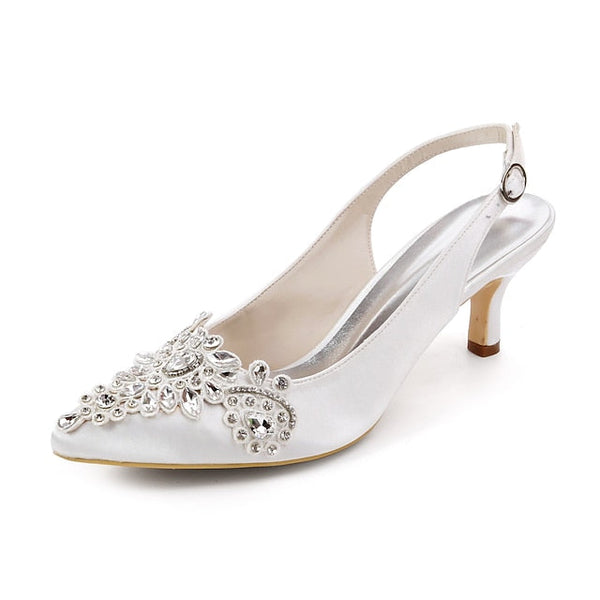 Heels Women Slingback - for Crystal Beige Embellishment with FashionChic