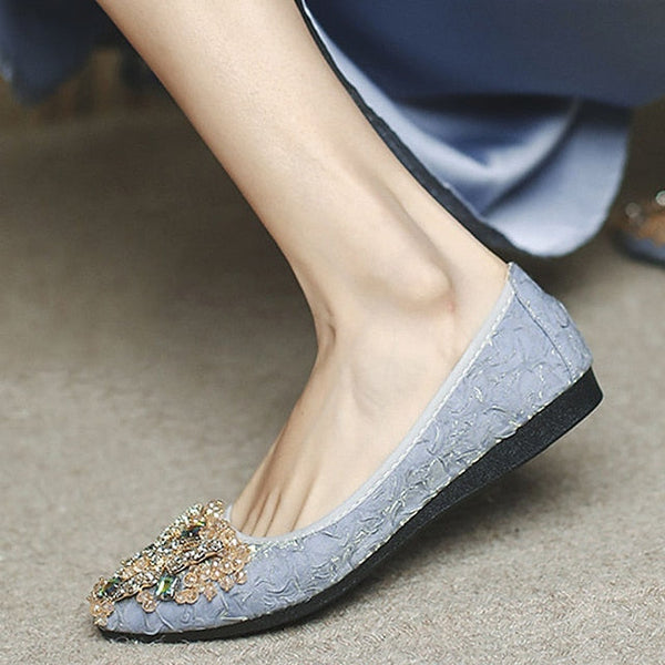 Crystal Flats Embellished Women's Wedding Floral Foldable - FashionChic