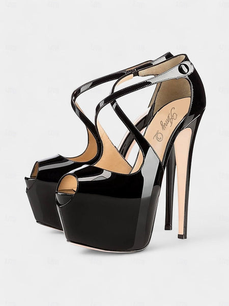 Stiletto Platform Heels and Patent with Cross Leather Red Black FashionChic