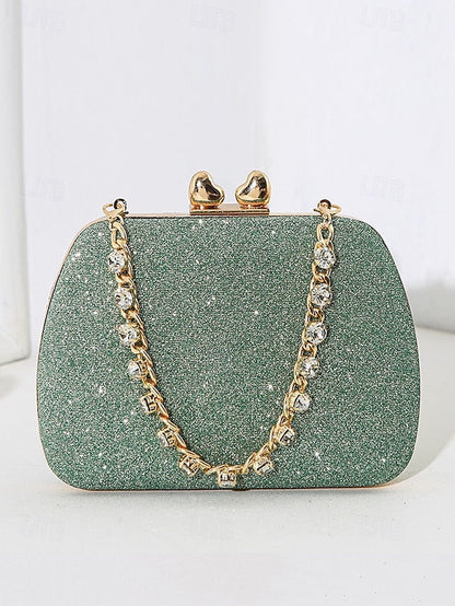 Glitter Sage Clutch Women's with Evening Green Rhinestone FashionChic