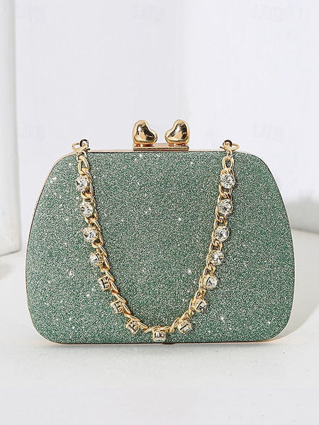 Glitter Sage Clutch Women's with Evening Green Rhinestone FashionChic