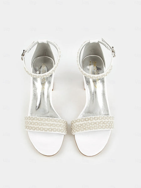 Strap Ivory Pearl-Embellished for Open-Toe with Heels Ankle FashionChic
