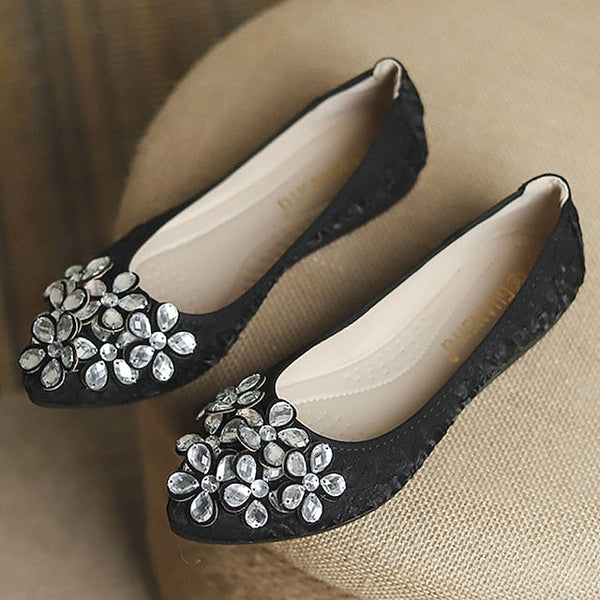 Crystal Flats Embellished Women's Wedding Floral Foldable - FashionChic