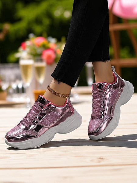 with Sneakers Platform Metallic Chunky Glitter Women's FashionChic