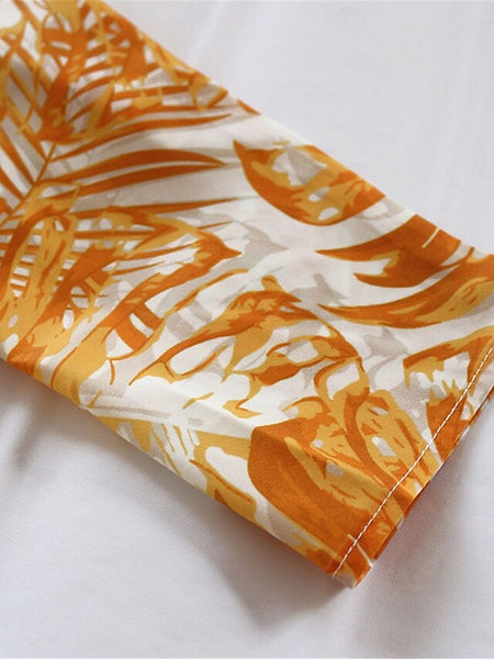 Women's Leaf Shirt Collar Maxi Dress 3/4 Length Sleeve