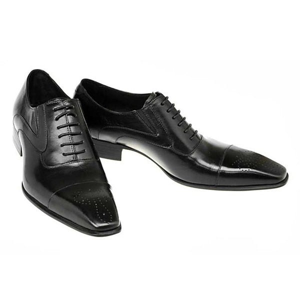 Black Classic Oxford Men's Leather Shoes Cap Dress Faux - FashionChic