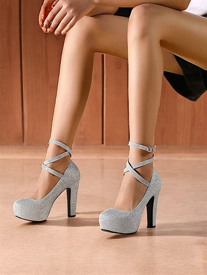 Ankle Glitter Heels Platform – Pink Women's with Strap FashionChic