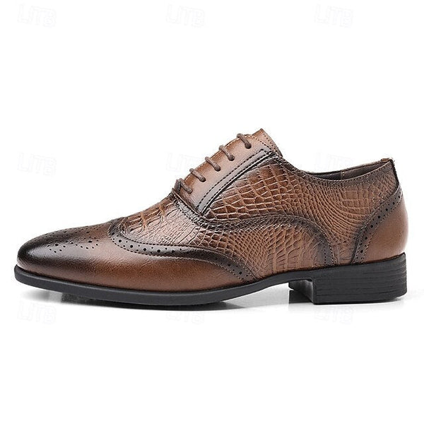 Pattern – Shoes Leather Faux Brown Men's Oxford Crocodile FashionChic