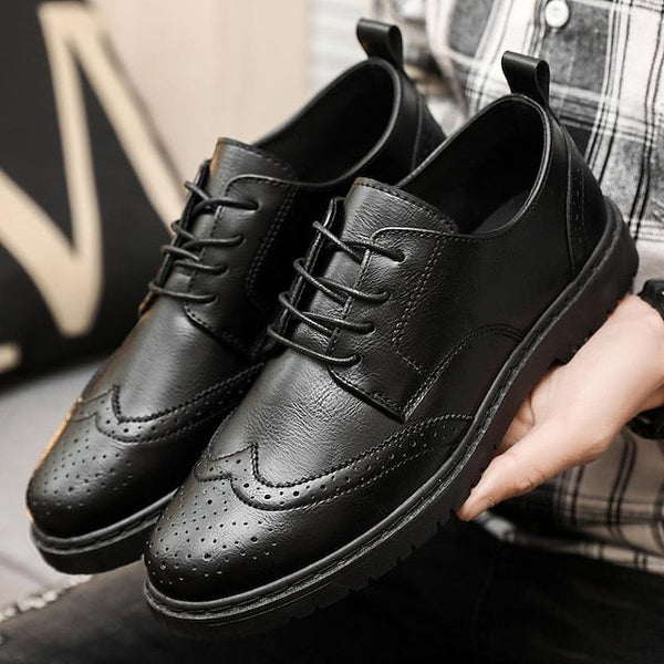 – Brogue Leather Men's Classic Oxford Shoes Black Faux FashionChic