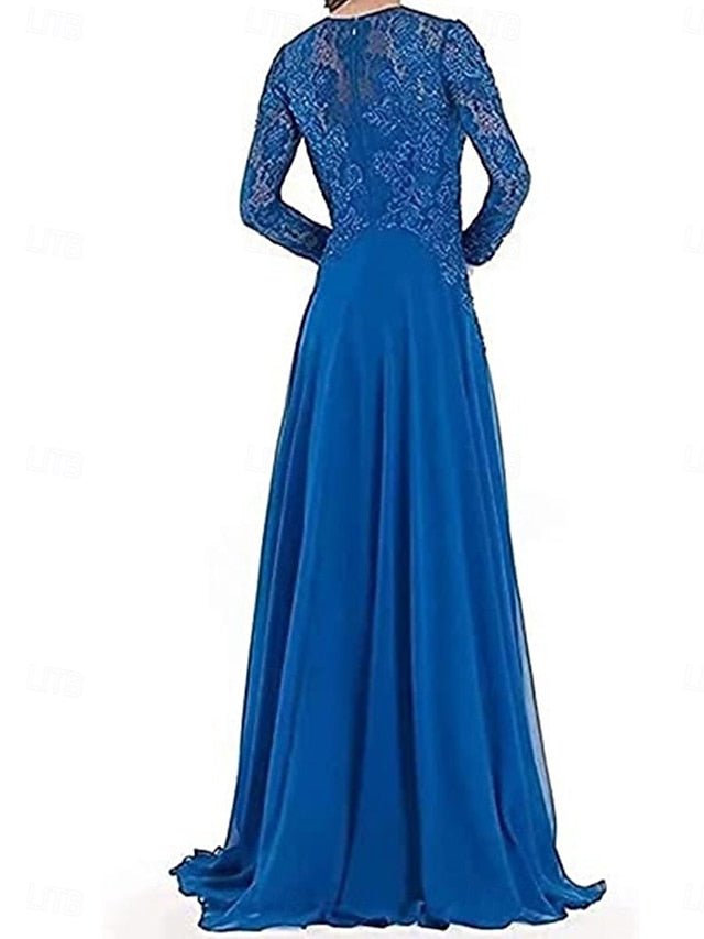 A-Line of Crew the Neck Bride Floor Elegant Mother Party Dress FashionChic