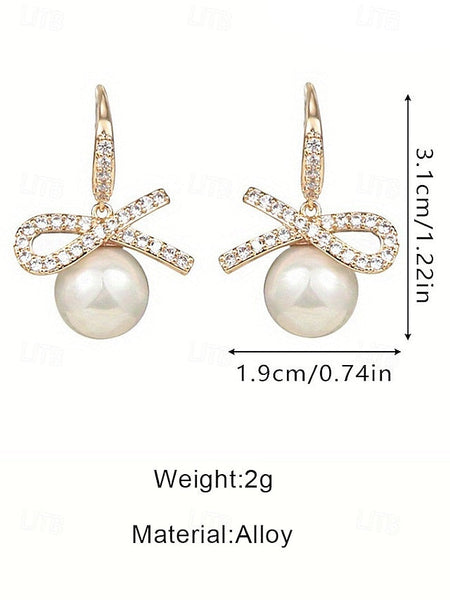 and Rhinestone with Pearl Earrings Christmas Women's Bow FashionChic
