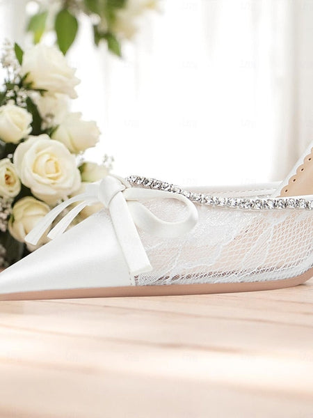 High Satin Heels Lace Women's White FashionChic