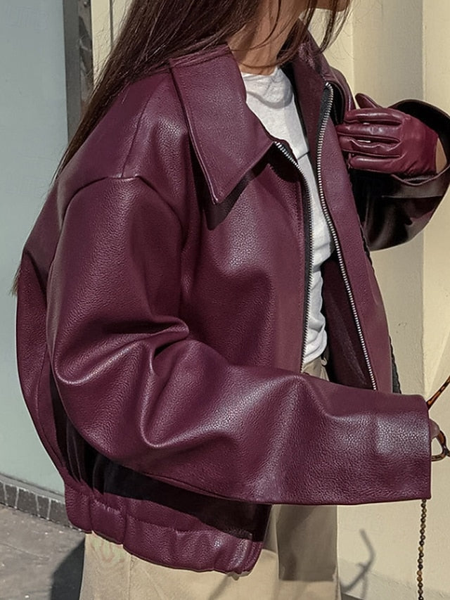 Faux Jacket Warm Women's Zipper Comfortable Pocket Leather FashionChic
