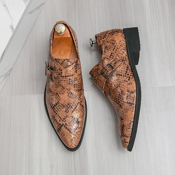 Formal Brown Print Snake Shoes Strap Monk Men Classic – for FashionChic
