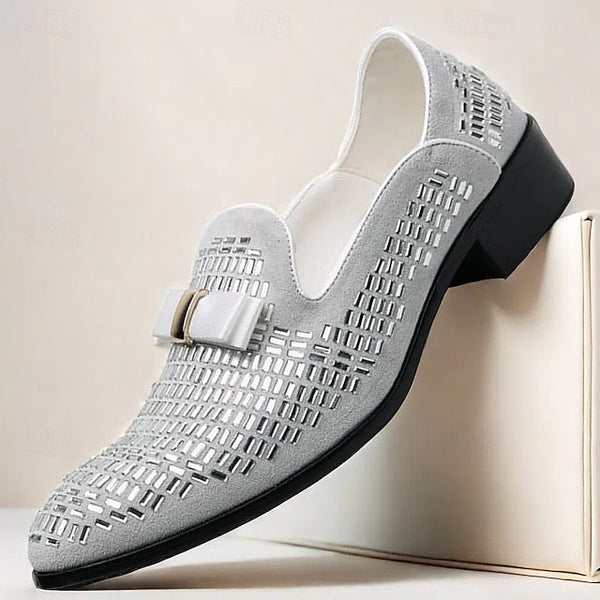 – Strap Loafers Prom and Elegant Woven Silver Men's Monk FashionChic