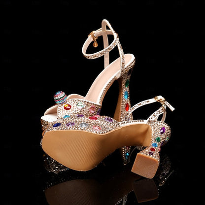 Platform Colorful Sandals Sparkly Rhinestone – Women's FashionChic