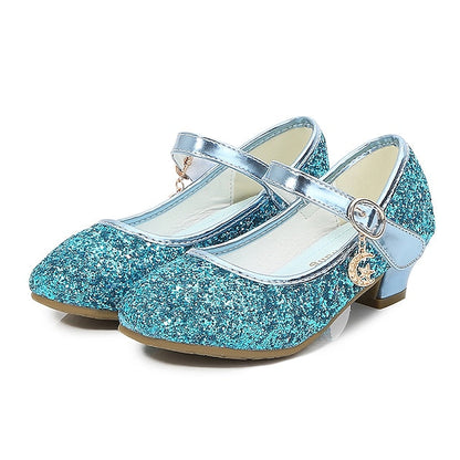 Mary Shoes Heel Low Glitter Dress Girls' - Sparkly Jane FashionChic