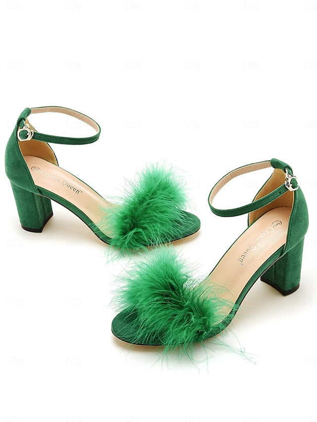 – Wedding Block Women Feather-Embellished for Sandals Heel FashionChic