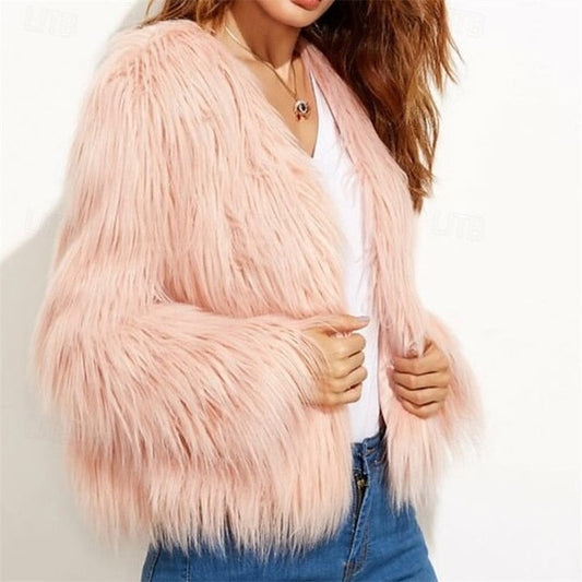 Fur Breathable Coat Faux Women's Elegant Patchwork Warm FashionChic