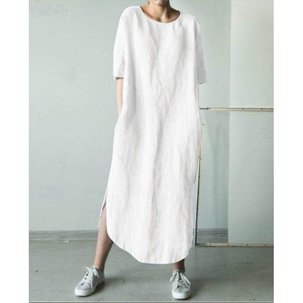 Women's Cotton Linen Midi Dress Shift Dress Summer Dress