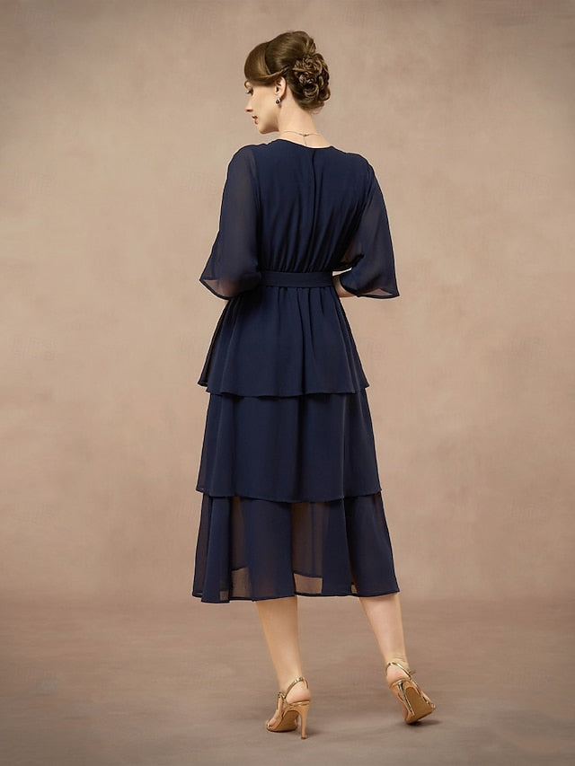 the Bride Neck Floor V Dress Elegant Length A-Line Mother of FashionChic