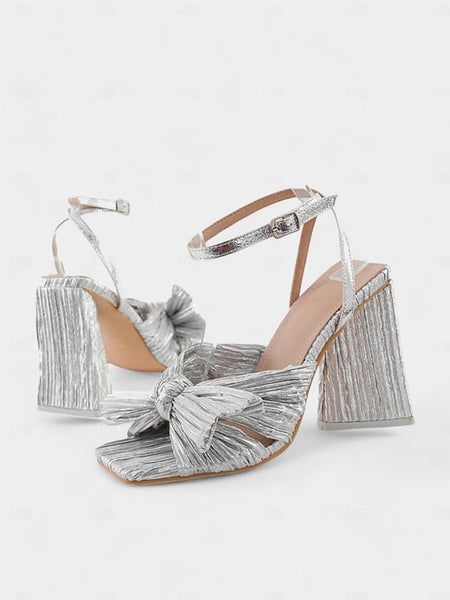 Gold Textured and Knot Heel with Sandals Detail Rose Block FashionChic