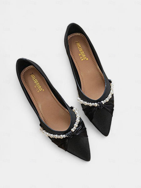 Low Heel Women's - Embellished Pearl Elegant Flats Pointed FashionChic
