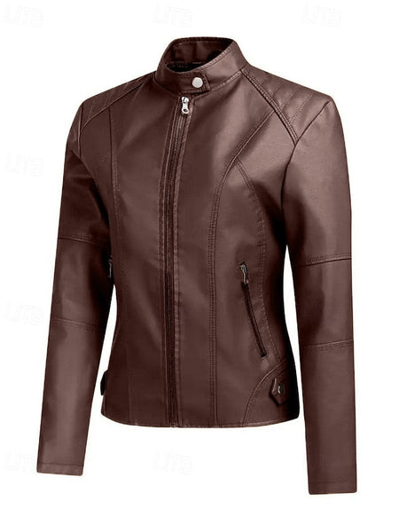 Comfortable Zipper Leather Faux Pocket Women's Jacket FashionChic