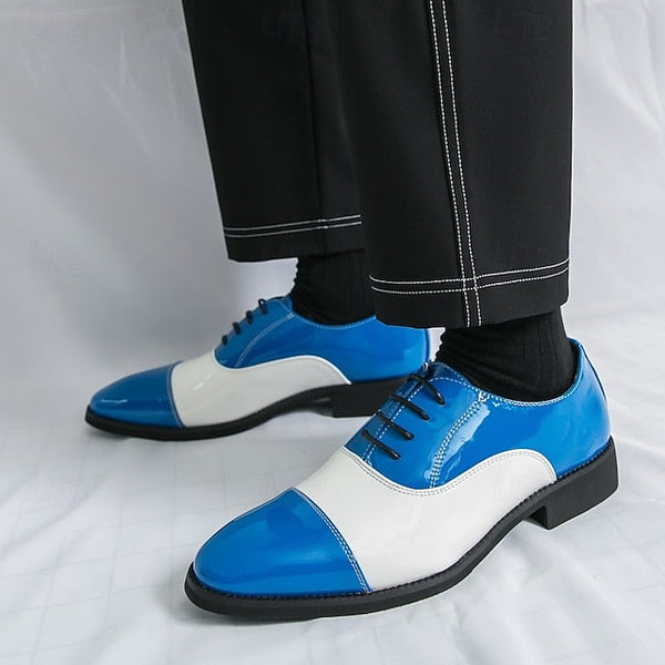 Dress Blue Men's White and Polished Oxford Shoes with FashionChic