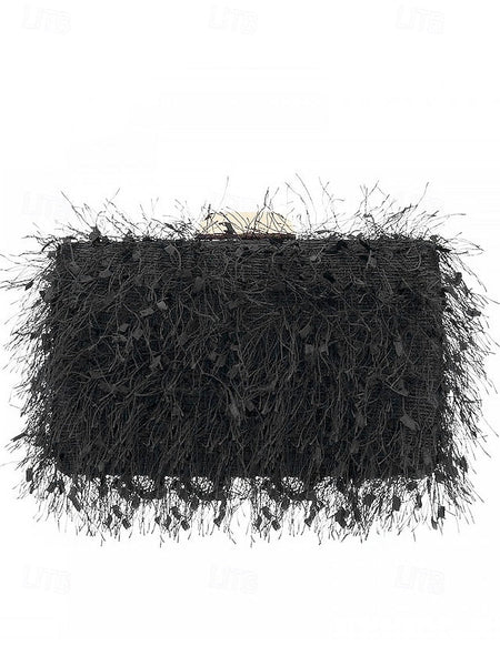 Chain Women's Evening Strap Feathered with Chic Clutch FashionChic